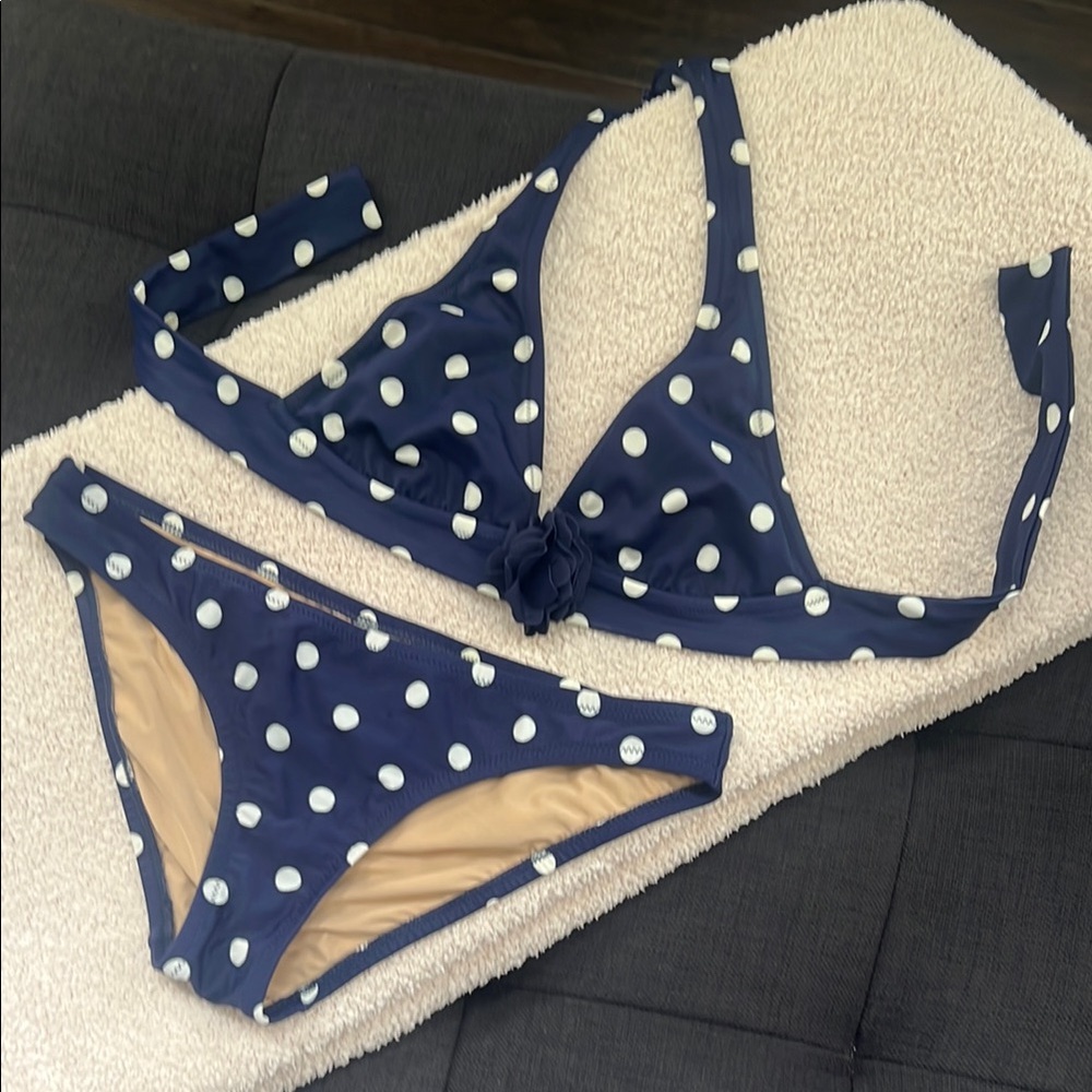 J. Crew Navy Polka Dot Bikini